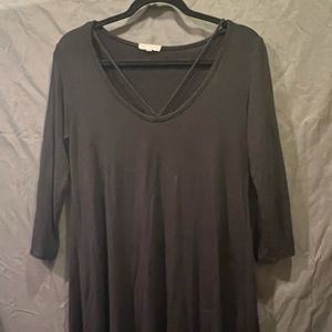 Black 3/4 length A-line skater dress with collar detailing